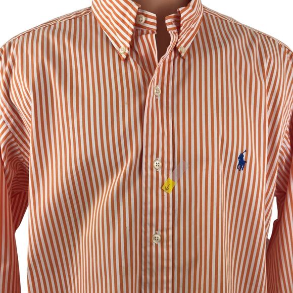 Ralph Lauren Dress Shirt Long Sleeves Orange Pinstripe Size 16 Large - Picture 8 of 8